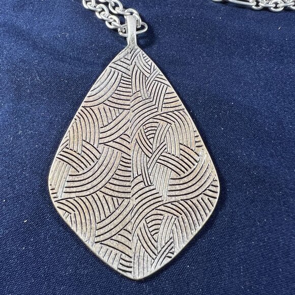 Silver-Tone Geometric Pendant Necklace By The Sak With Adjustable Chain & Textur - Picture 2 of 3